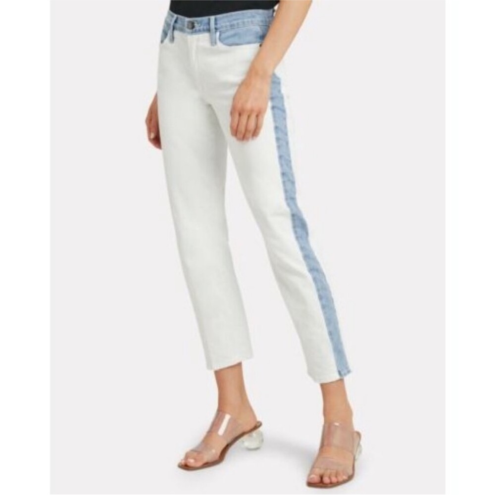 NWT Frame Denim Arizona Le High Waist Color Block Straight Leg Jeans Blue White